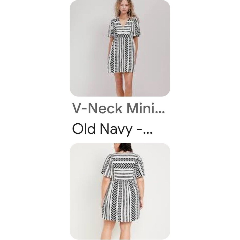 OLD NAVY BLACK JACK JAQUARD V NECK MINI SWING DRESS MED TALL EMPIRE WAIST SUMMER
